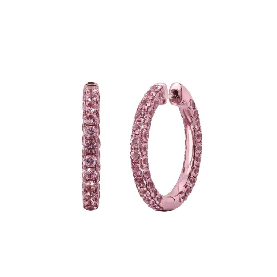 Jewelry Graziela | 3 Sided Hoops - Pink Sapphire And Pink Rhodium