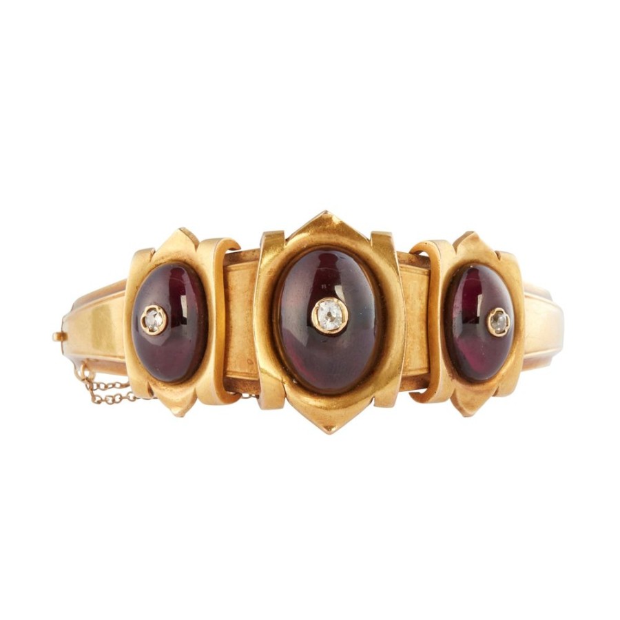 Jewelry Antique & Vintage Jewelry | Cabochon Garnet Diamond Cuff Bracelet