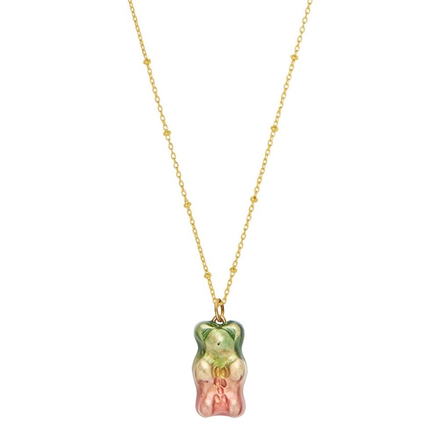 Jewelry Maggoosh | Gummy Pendant Necklace - Watermelon & Dotted Gold