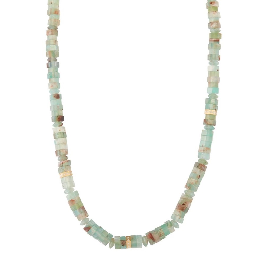 Jewelry Maqé | Adjustable Aquaprase And White Enamel Bead Necklace