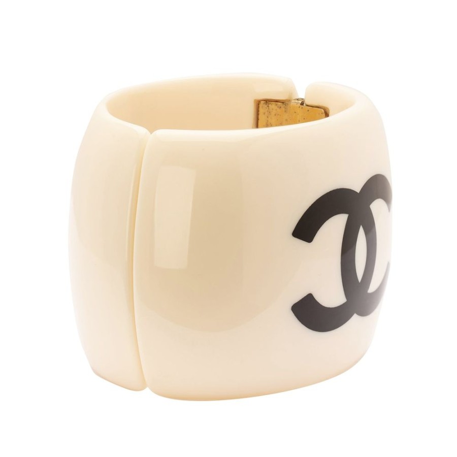 Jewelry Antique & Vintage Jewelry | Chanel White Acrylic Clamper Bangle