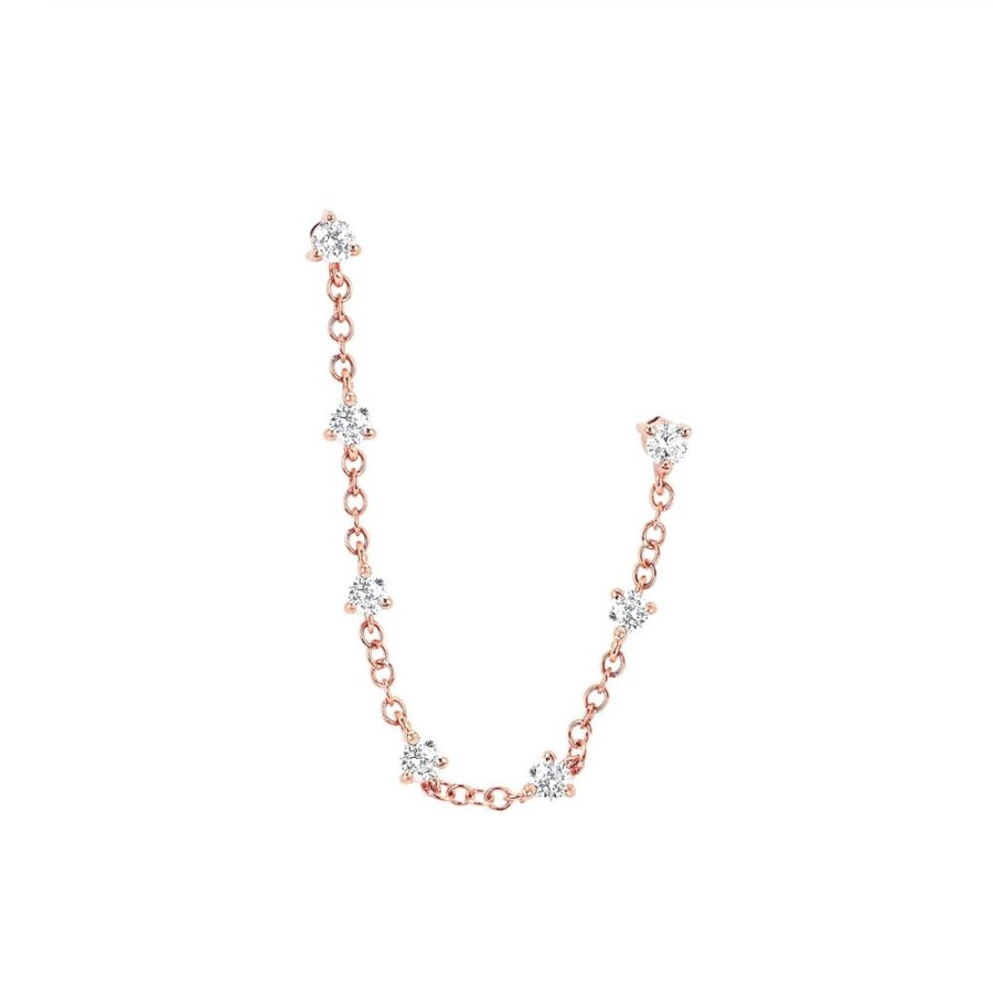 Jewelry EF Collection | Double Stud Prong Set Chain Earring - Rose Gold