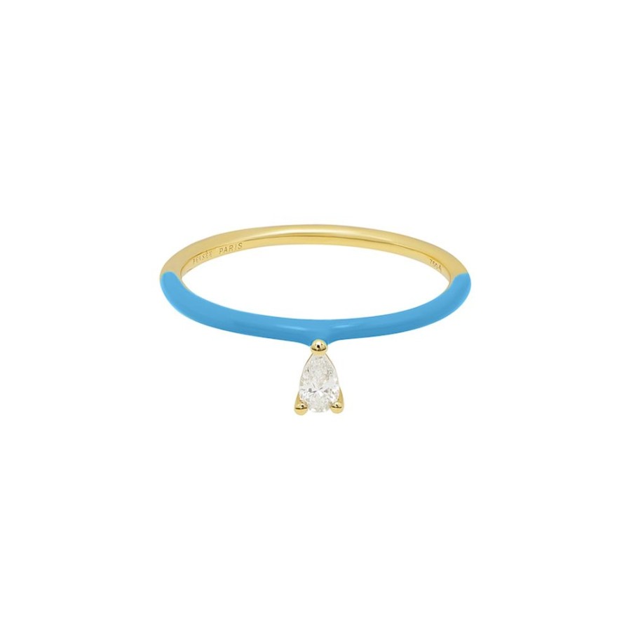 Jewelry Persée Paris | Pear Cut Diamond Enamel Blue Ring - Yellow Gold