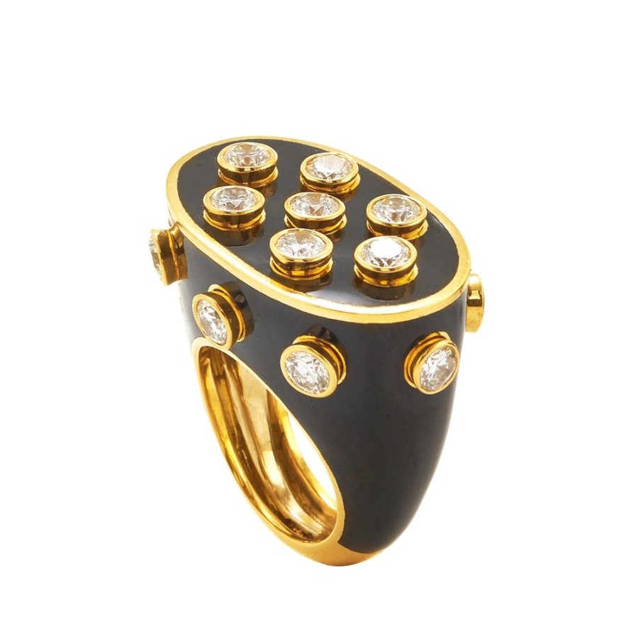 Jewelry David Webb | Black Enamel Stud Ring