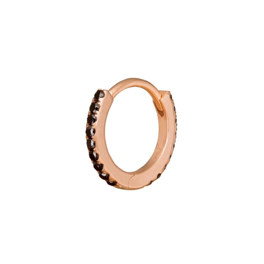 Jewelry Trouver | Paved Black Diamond Huggie 8Mm - Rose Gold