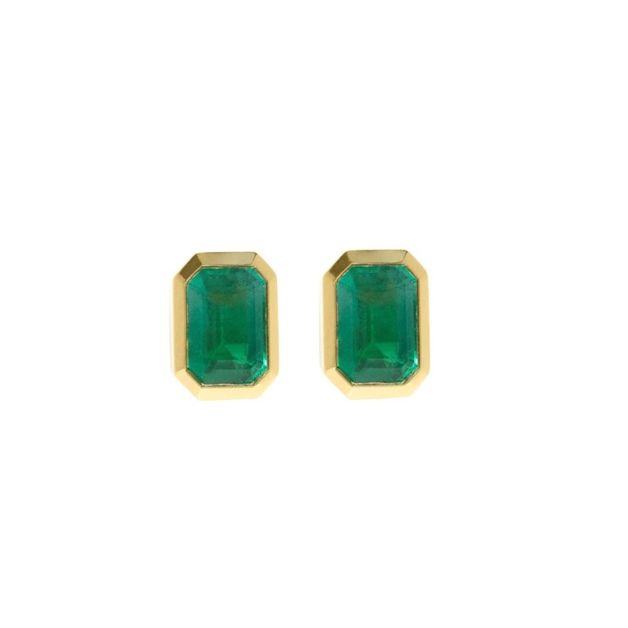 Jewelry Azlee | Small Bezel Emerald Studs