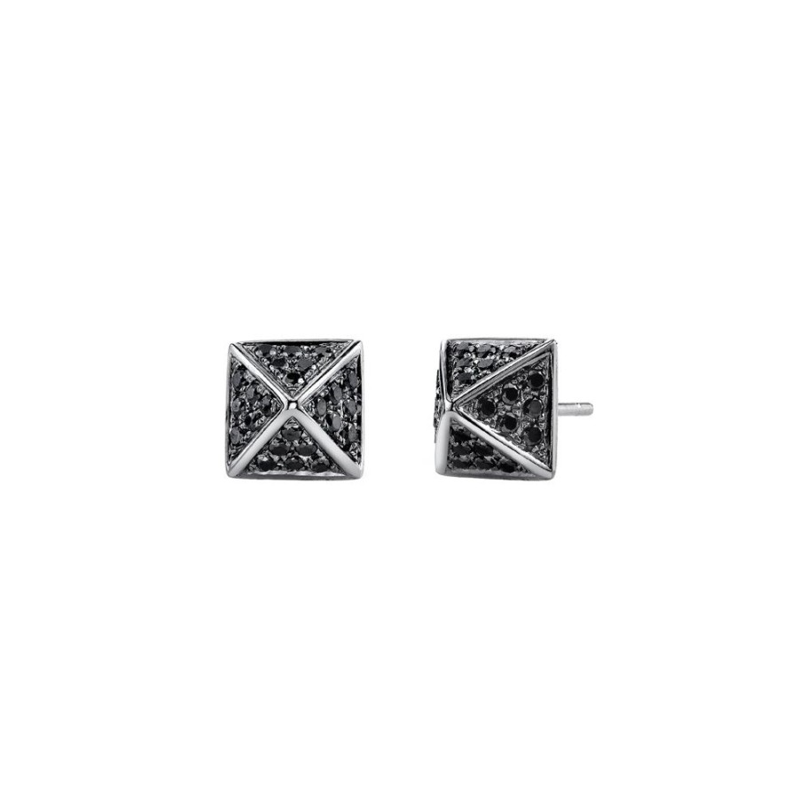 Jewelry Borgioni | Pyramid Black Diamond Studs - Black Gold