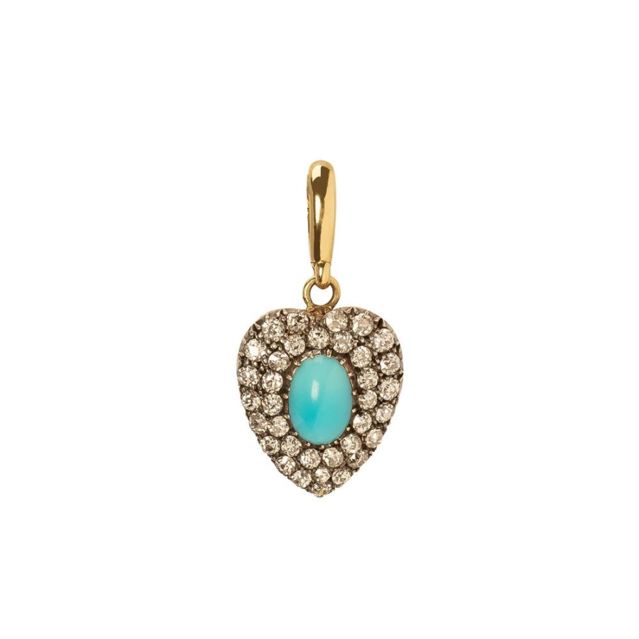 Jewelry Jenna Blake | Vintage Turquoise & Diamond Heart Charm