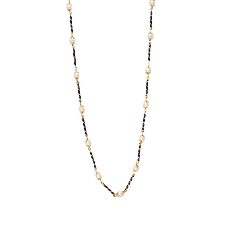 Jewelry Antique & Vintage Jewelry | Blue Enamel Spiral Bars And Pearl Necklace